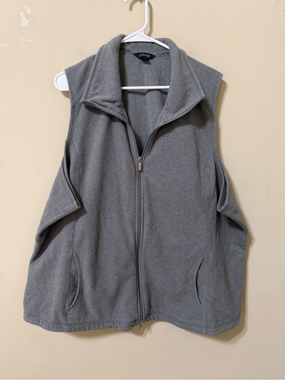 Lands' End women’s plus 3x Gray Full-Zip Fleece Vest thermacheck lightweight euc